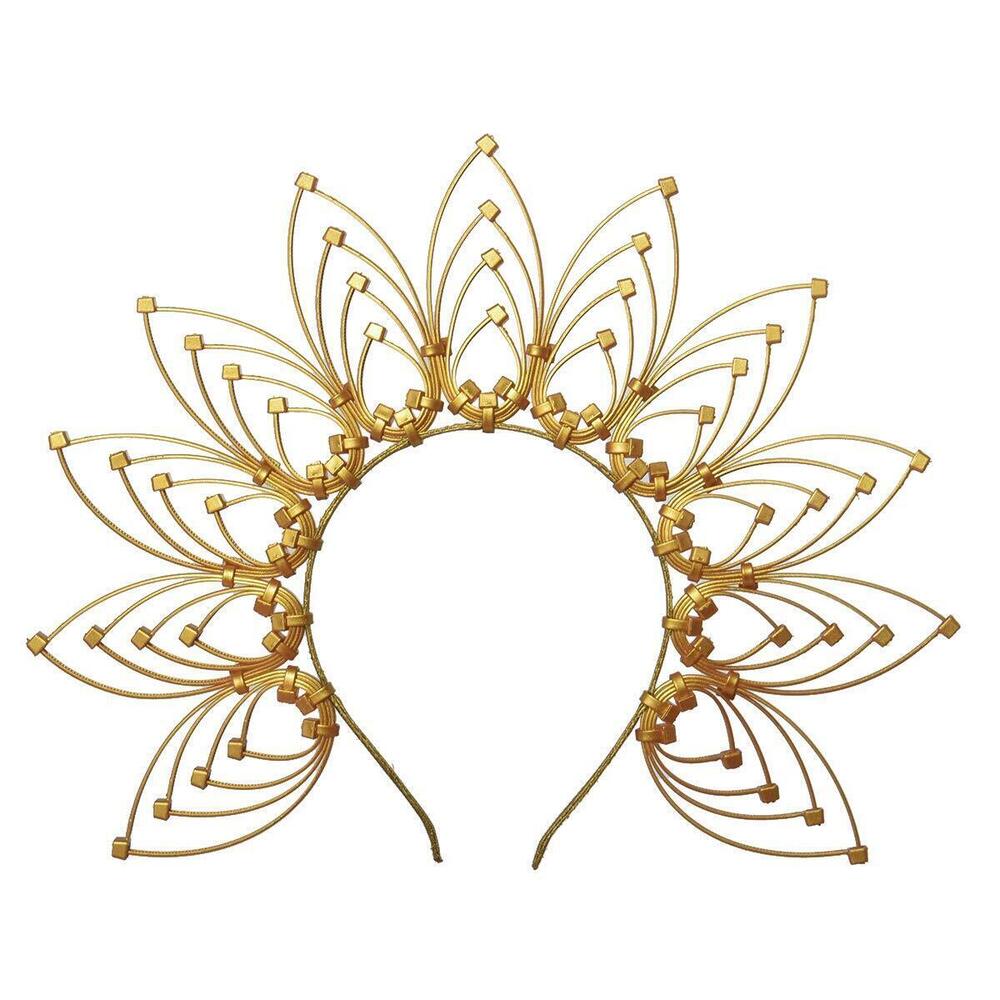 5731 Gothic Zip Tie Halo Feather Crown Headband Gold